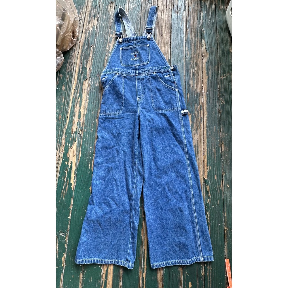 Vintage Tommy Hilfiger Denim Overalls Medium Wash Wide Leg Logo 90s Mens Medium